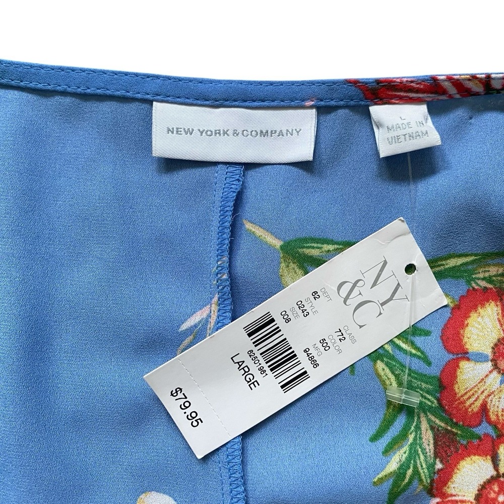 Wrap High Low Floral Dress Size L Blue Ruffled Romantic Cottage Feminine - Picture 5 of 12